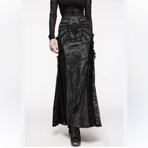 Punk Rave Long Textured Floral Tribute Casket Maxi Skirt Black Lace Vampire Goth